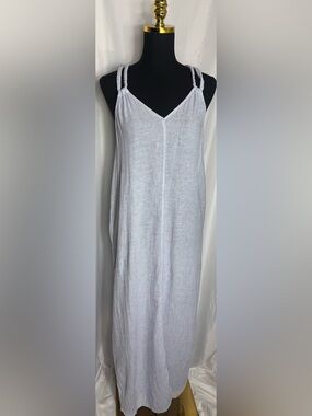 Tahari linen blend nautical swim beach cover up Light Blue maxi Slip Dress M
